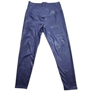 OFFLINE by Aerie Navy Blue Crackle Metallic Crossover High Waist Leggings L S